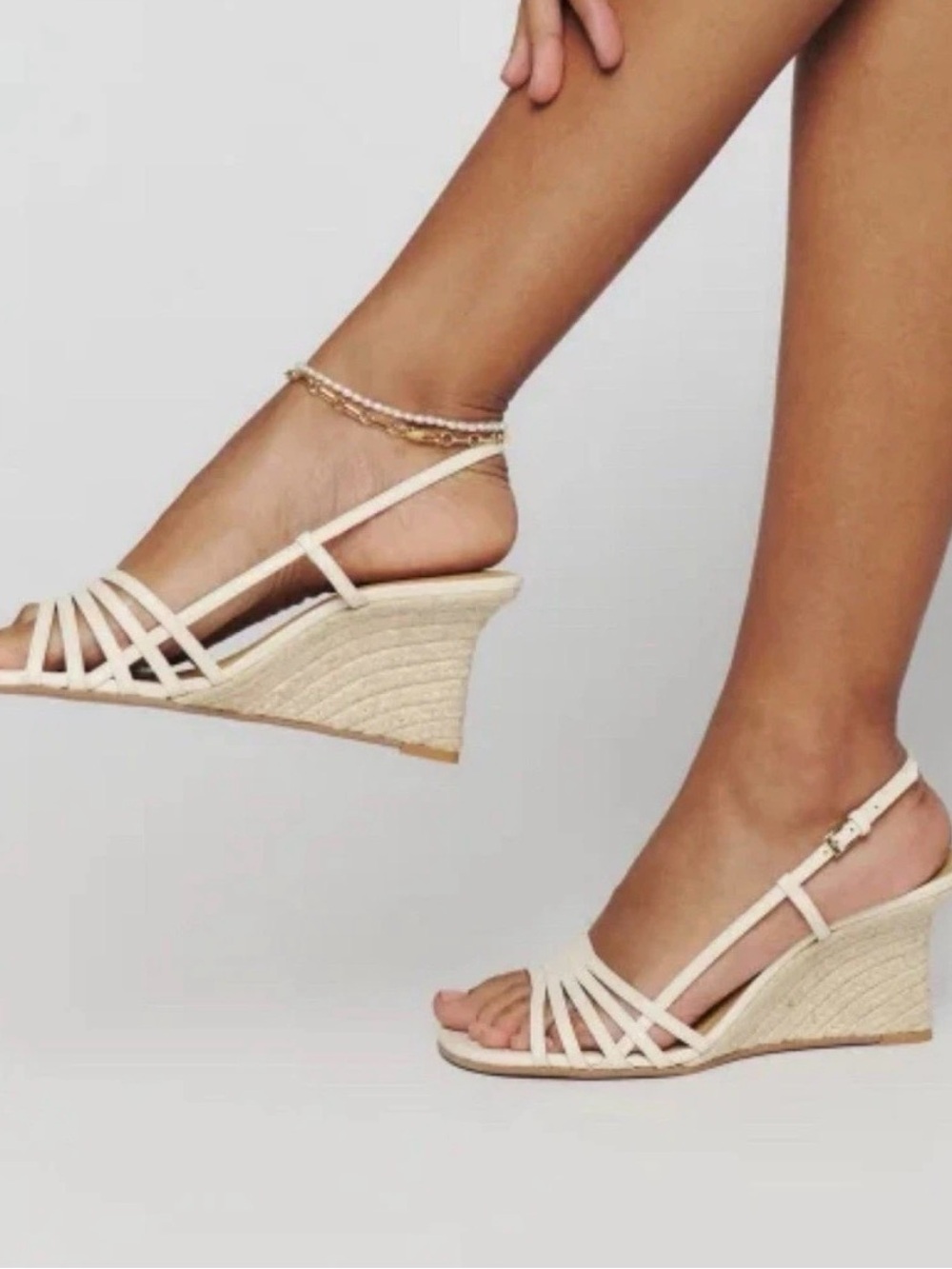 Reformation Strappy Wedge Sandals in Cream 7.5